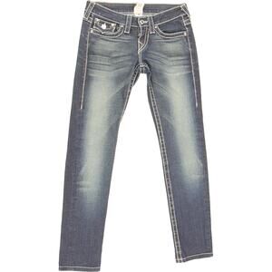 True Religion Jeans Stretch Dark Skinny Rhinestone Low Rise Denim Pants 29